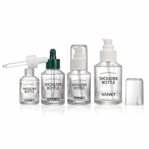 30ml 50ml 100ml Oblique shoulder glass bottle with plastic pump and dropper